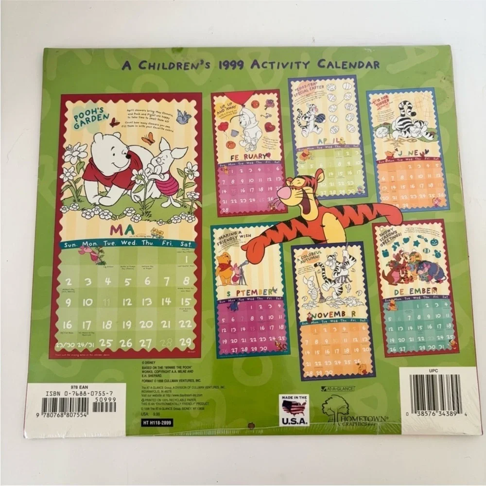 Vintage Disney Pooh Calendar Sealed 1999 Rare Collectible Classic Y2K Millennium
